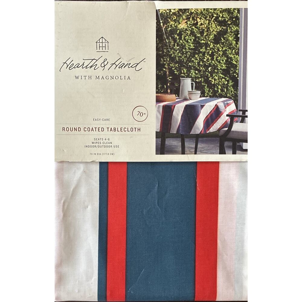 Vtg New Old Stock Hearth & Hand Magnolia 79” Round Red, White, Blue Tablecloth
